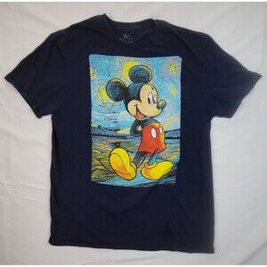 Disney Mickey Mouse T-shirt Adult Size L Blue Artist Oil Painting Portrait